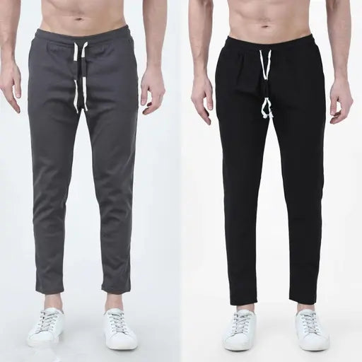 Men’s Slim Fit Drawstring Pants – Grey & Black Combo