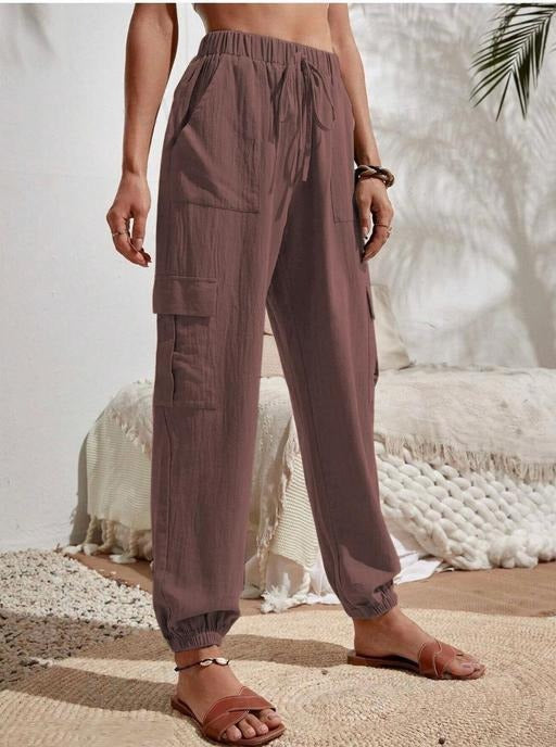 Women’s Relaxed Fit Cargo Jogger Pants – Coffee Brown
