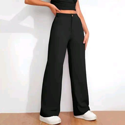 Women’s Solid Black High-Waist Wide-Leg Pants