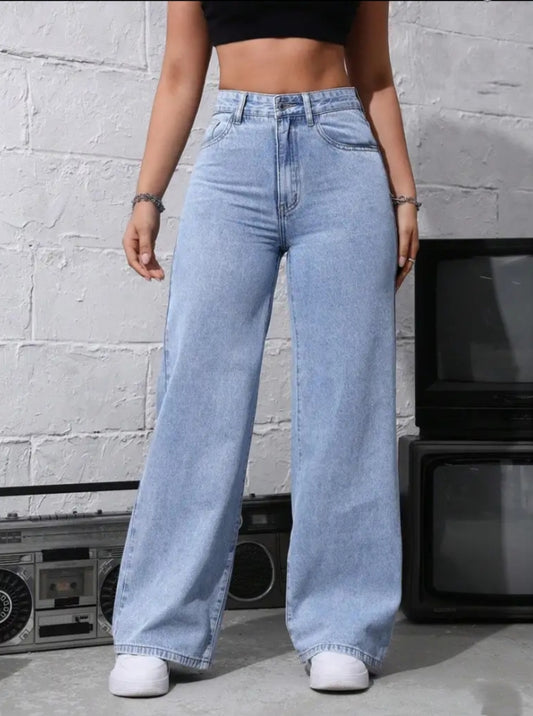 Ice Blue Denim Wide Leg Jeans