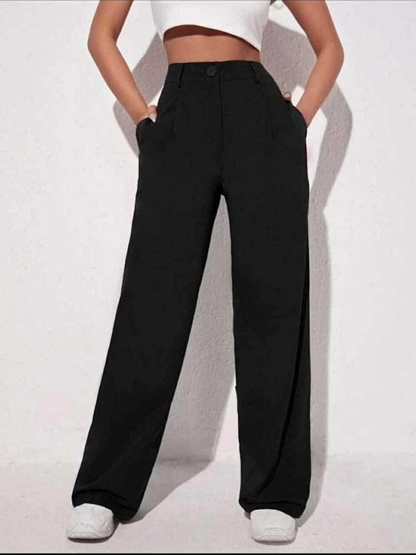 Women’s Solid Black High-Waist Wide-Leg Pants
