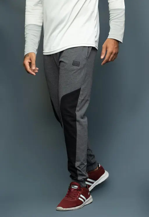 Men's Grey & Black Panel Jogger Athletic Fit