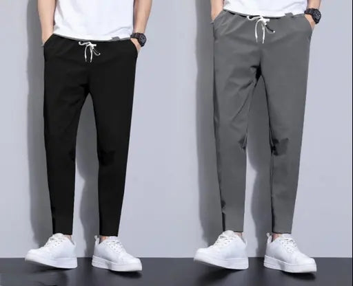 Men’s Slim Fit Drawstring Pants – Grey & Black Combo