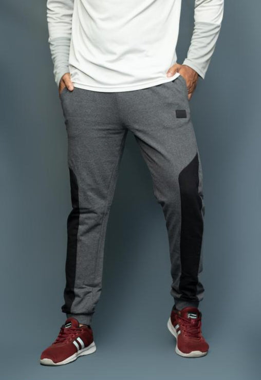 Men's Grey & Black Panel Jogger Athletic Fit