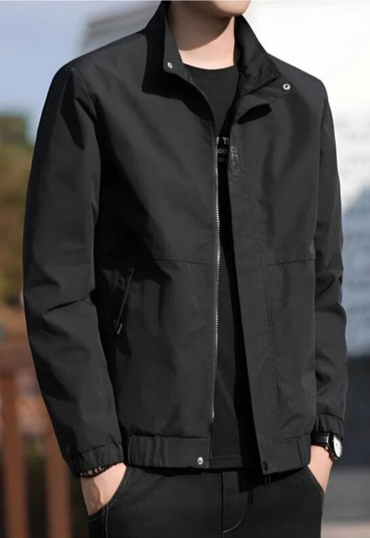 Men’s Classic Black Zipper Jacket with Stand Collar