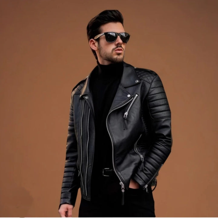 Men's Black Biker Leather Jacket- Bold & Stylish