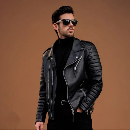 Men's Black Biker Leather Jacket- Bold & Stylish