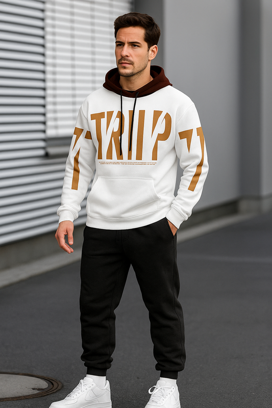 White & Brown Graphic Hoodie