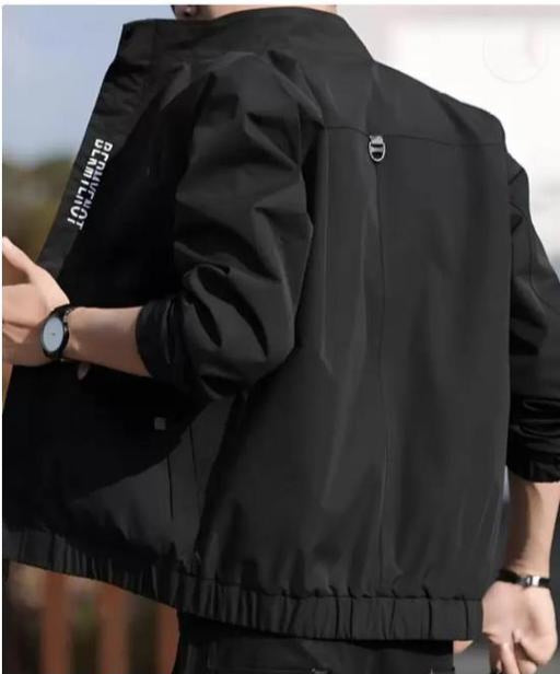 Men’s Classic Black Zipper Jacket with Stand Collar