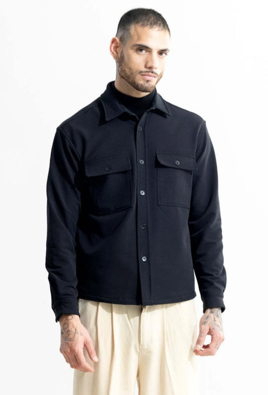 Black Wool Blend Overshirt for Men