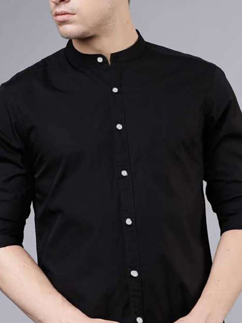Men’s Black Mandarin Collar Casual Shirt