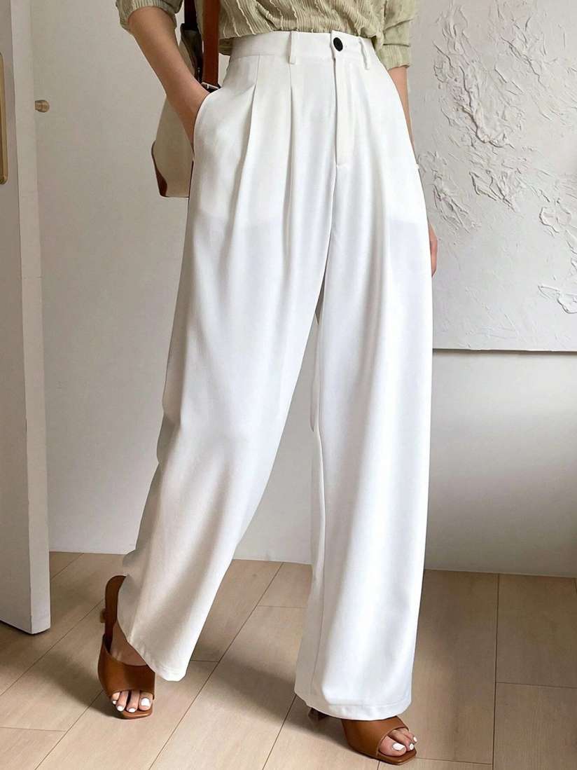 Women’s Elegant High-Waist Wide-Leg Trouser – White